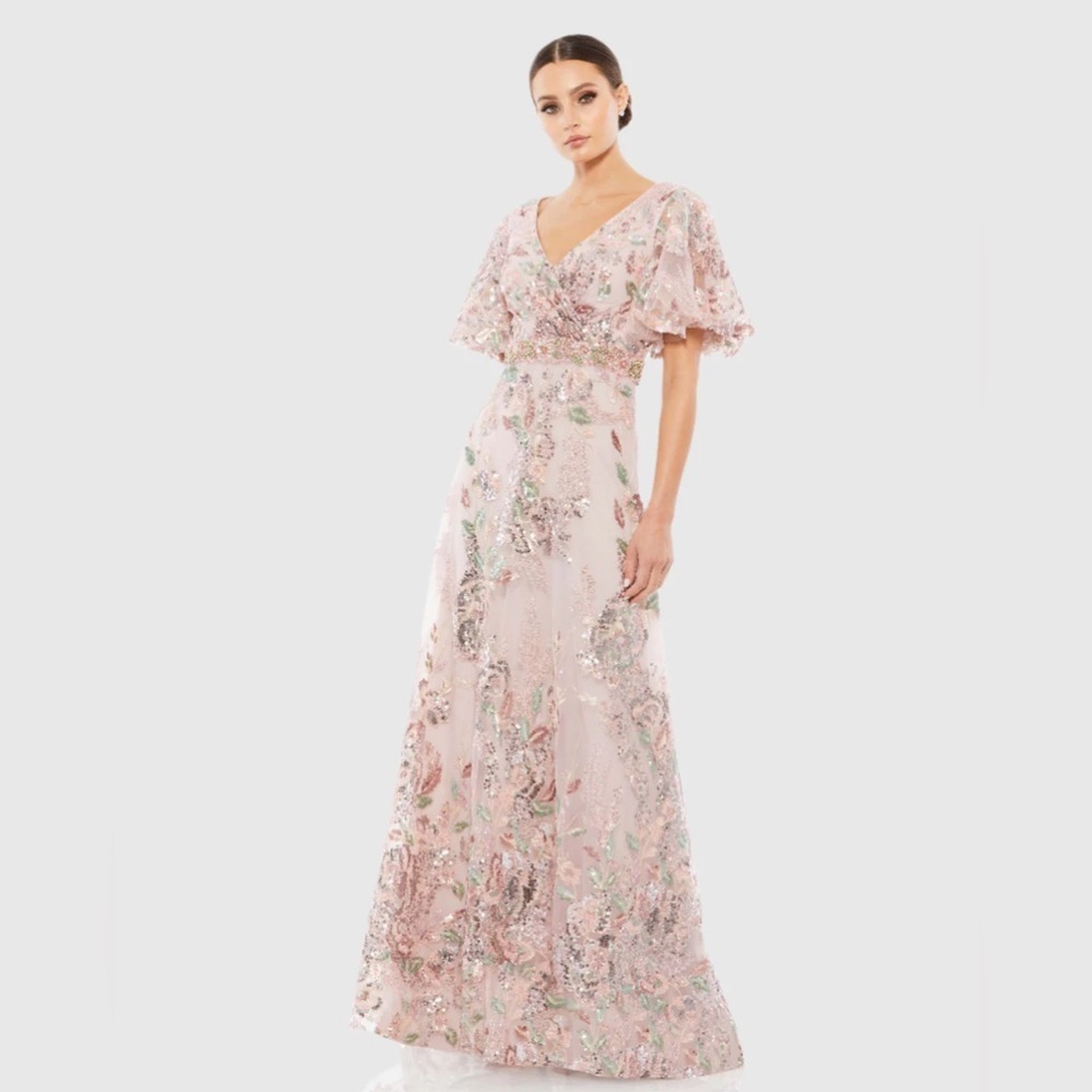 Mac Duggal 67880 NWT Floral Embellished Short Sleeve Gown